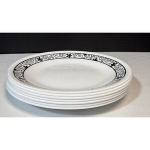 7 Vintage Corning Ware Black Winding Gate 6 3/4" Dessert Bread Plate Dinning